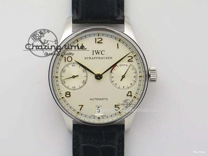 MIROTIME 1219 ModernLook Portuguese IW371445 ZF 1:1 Best Edition SS White Dial Gold Markers On Brown Leather Strap A79350 V 7269